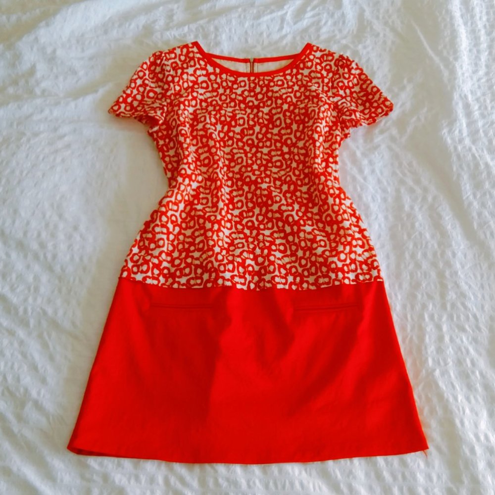 Girdear Red Pattern Cotton Short Sleeve Dress